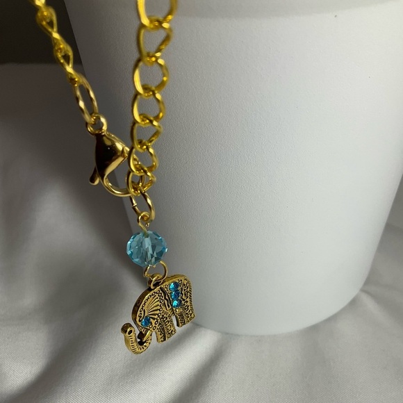 Hand Crafted Stanley Cup Charm Elephant Gold Metal Turquoise Crystals Cup Handle - Picture 3 of 11
